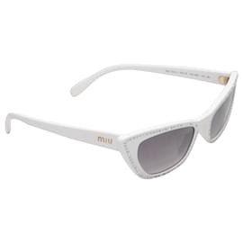 Miu Miu-White Miu Miu Rhinestone-Embellished Cat-Eye Sunglasses-White