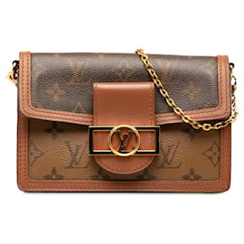 Louis Vuitton-Brown Louis Vuitton Monogram Reverse Dauphine Wallet on Chain Crossbody Bag-Brown