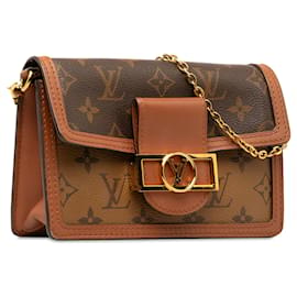 Louis Vuitton-Cartera Dauphine inversa con monograma de Louis Vuitton marrón con bolso bandolera con cadena-Castaño