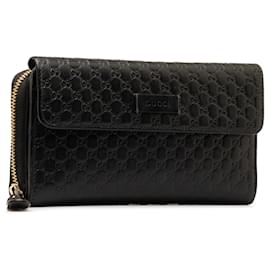 Gucci-Portefeuille long noir Gucci Microguccissima-Noir