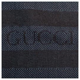 Gucci-Blue Gucci Logo Wool Scarf Scarves-Blue