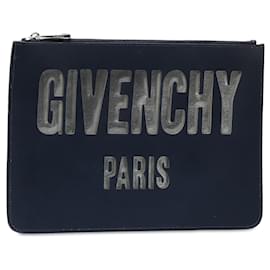 Givenchy-Pochette à logo en cuir bleu Givenchy-Bleu