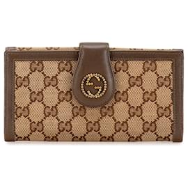 Gucci-Carteira Bifold em Lona GG Intertravada Marrom Gucci Studded-Marrom