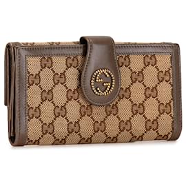 Gucci-Portefeuille à deux volets en toile GG entrelacée clouté Gucci marron-Marron