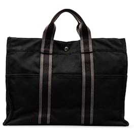 Hermès-Bolsa de tela negra Hermes Fourre Tout GM-Negro