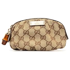 Gucci-Pochette cosmétique en bambou en toile Gucci GG marron-Marron