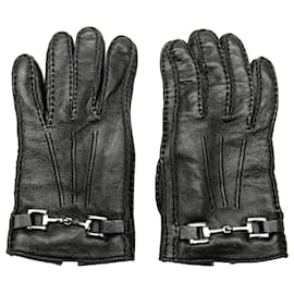 Gucci-Black Gucci Leather Horsebit Gloves-Black