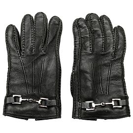 Schwarze Gucci-Lederhandschuhe mit Horsebit Schwarz
