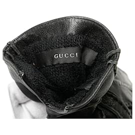 Gucci-Black Gucci Leather Horsebit Gloves-Black