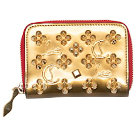 Christian Louboutin-Gold & Red Christian Louboutin Studded Patent Wallet-Golden