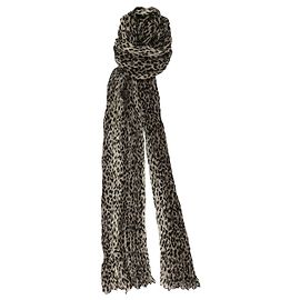 Sciarpa lunga con stampa leopardata Saint Laurent grigia e nera Nero