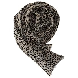 Saint Laurent-Écharpe longue grise et noire à imprimé léopard Saint Laurent-Gris
