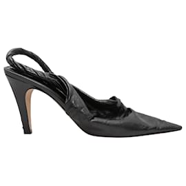 Bottega Veneta-Black Bottega Veneta Pointed-Toe Leather Slingbacks Size 37-Black