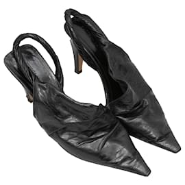 Bottega Veneta-Black Bottega Veneta Pointed-Toe Leather Slingbacks Size 37-Black