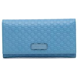 Gucci-Portefeuille à rabat continental bleu Gucci Microguccissima-Bleu