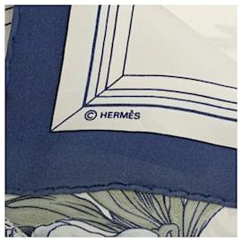 Hermès-Lenços de seda Hermès Quai Aux Fleurs brancos-Branco