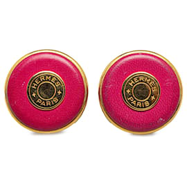 Hermès-Clipe redondo com logotipo Hermès rosa em brincos-Rosa