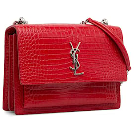 Saint Laurent-Bolsa Crossbody Red Saint Laurent Médio em Relevo Sunset-Vermelho