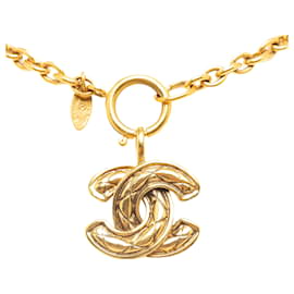 Chanel-Colar com pingente acolchoado Chanel CC em ouro-Dourado