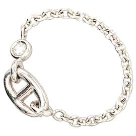 Hermès-Silver Hermès 18K White Gold and Diamond Chaine d Ancre Chain Ring-Silvery