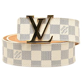 Louis Vuitton-Ceinture Louis Vuitton Damier Azur Initiales blanche-Blanc