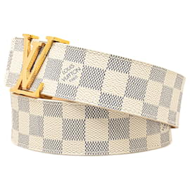 Louis Vuitton-Cinto Louis Vuitton Damier Azur Initiales Branco-Branco