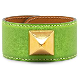 Hermès-Pulsera Medor de cuero Hermès verde-Verde