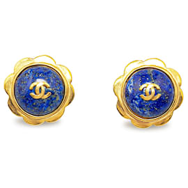 Chanel-Clipe CC de pedra de flor azul Chanel em brincos-Azul