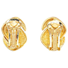 Dior-Gold Dior Enamel Knot Crystal Rhinestone Clip Earrings-Golden