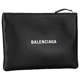 Balenciaga-Black Balenciaga Leather Everyday Clutch-Black