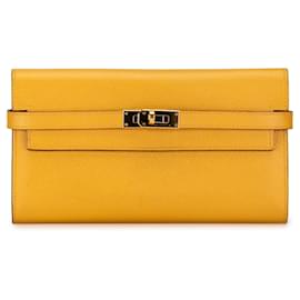 Hermès-Carteira Clássica Hermès Epsom Kelly Amarela-Amarelo