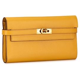 Hermès-Carteira Clássica Hermès Epsom Kelly Amarela-Amarelo