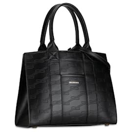 Balenciaga-Bolsa de couro preta com monograma Balenciaga BB-Preto