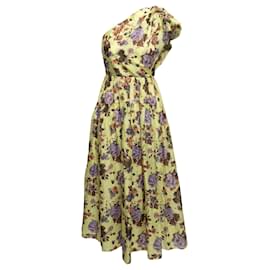 Ulla Johnson-Vestido amarelo claro e multicolorido Ulla Johnson de seda com estampa floral de um ombro tamanho US M-Amarelo