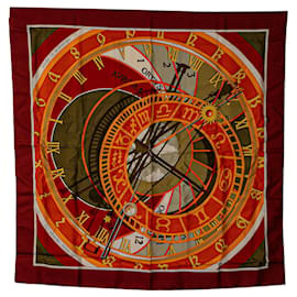 Hermès-Lenços de seda vermelhos Hermès Mecanique du Temps-Vermelho