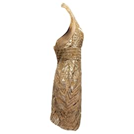 Elie Saab-Vestido dourado Elie Saab de seda com lantejoulas e contas, tamanho M-Dourado