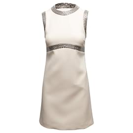 Céline-Mini vestido branco e prateado Celine embelezado sem mangas tamanho FR 36-Branco