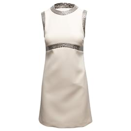 Céline-White & Silver Celine Embellished Sleeveless Mini Dress Size FR 36-White