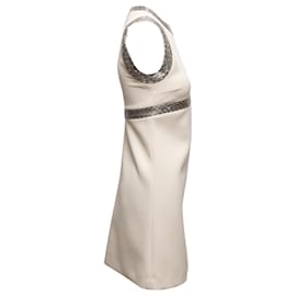 Céline-White & Silver Celine Embellished Sleeveless Mini Dress Size FR 36-White