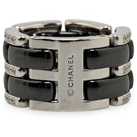 Chanel-Silver Chanel 18K White Gold Diamond Ceramic Ultra Wide Ring-Silvery