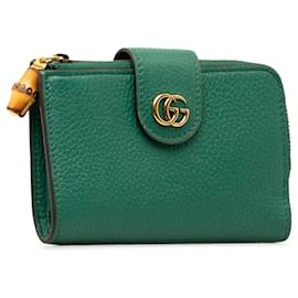 Gucci-Portafoglio G Bamboo medio foderato in pelle verde Gucci-Verde