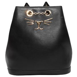 Black Charlotte Olympia Leather Cat Backpack Black