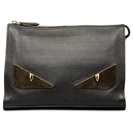 Fendi-Pochette en cuir Fendi Monster noire-Noir