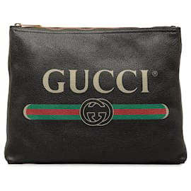 Gucci-Pochette con logo Gucci in pelle nera Gucci-Nero