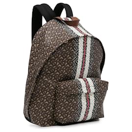 Burberry-Mochila marrón de lona electrónica con monograma y rayas de Burberry-Castaño