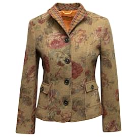 Tan & Multicolor Etro Wool Floral Print Jacket Size IT 42 Camel