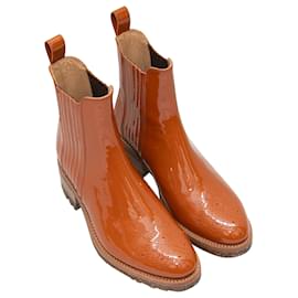 Autre Marque-Burnt Orange Angela Scott Patent Chelsea Boots Size 39.5-Orange