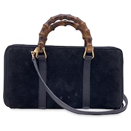 Gucci-Cartera WOC de bambú de ante negro vintage en bandolera de cadena-Negro