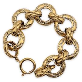 Chanel-Pulsera de eslabones de cadena con anillo de cristales de metal dorado vintage-Dorado