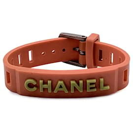 Chanel-Pulsera vintage con cinturón con logotipo de caucho naranja y verde-Naranja